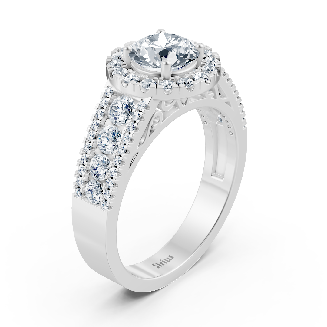 Weißgold-Halo-Ring mit Weißtopas und zweireihigem Diamantbesatz