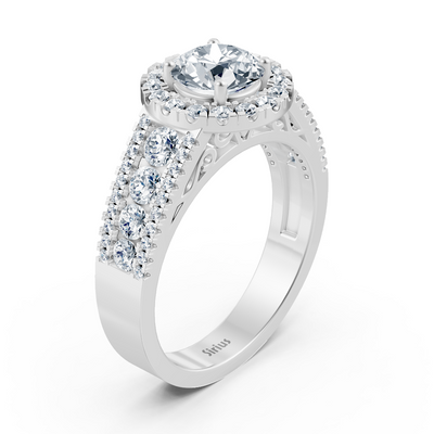 Weißgold-Halo-Ring mit Weißtopas und zweireihigem Diamantbesatz