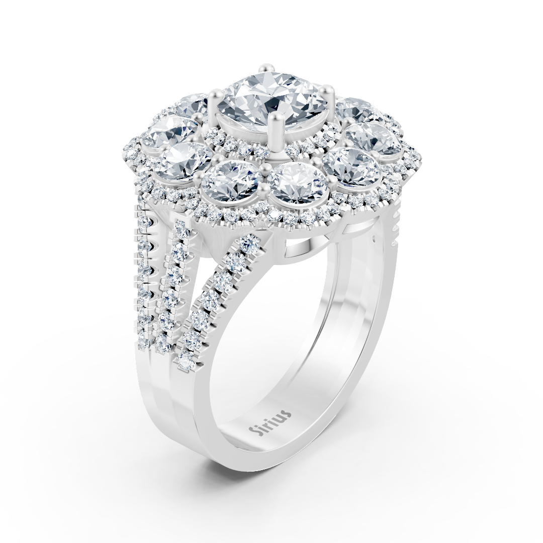 Weißgold-Cocktailring mit 4,50 ct. Labor-Diamanten & Weißtopas - hochwertiger Schmuck von Rosy Lab Diamonds