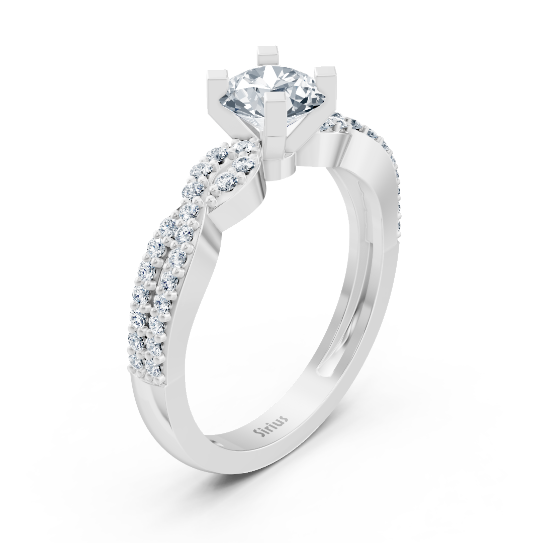 White gold ring with round diamond & pavé white topazes