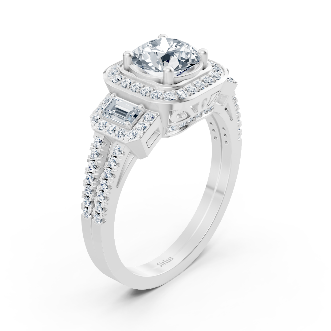 Élégante bague en or blanc avec Diamant rond et topaze taille Émeraude – Bijoux haut de gamme de Rosy Lab Diamonds
