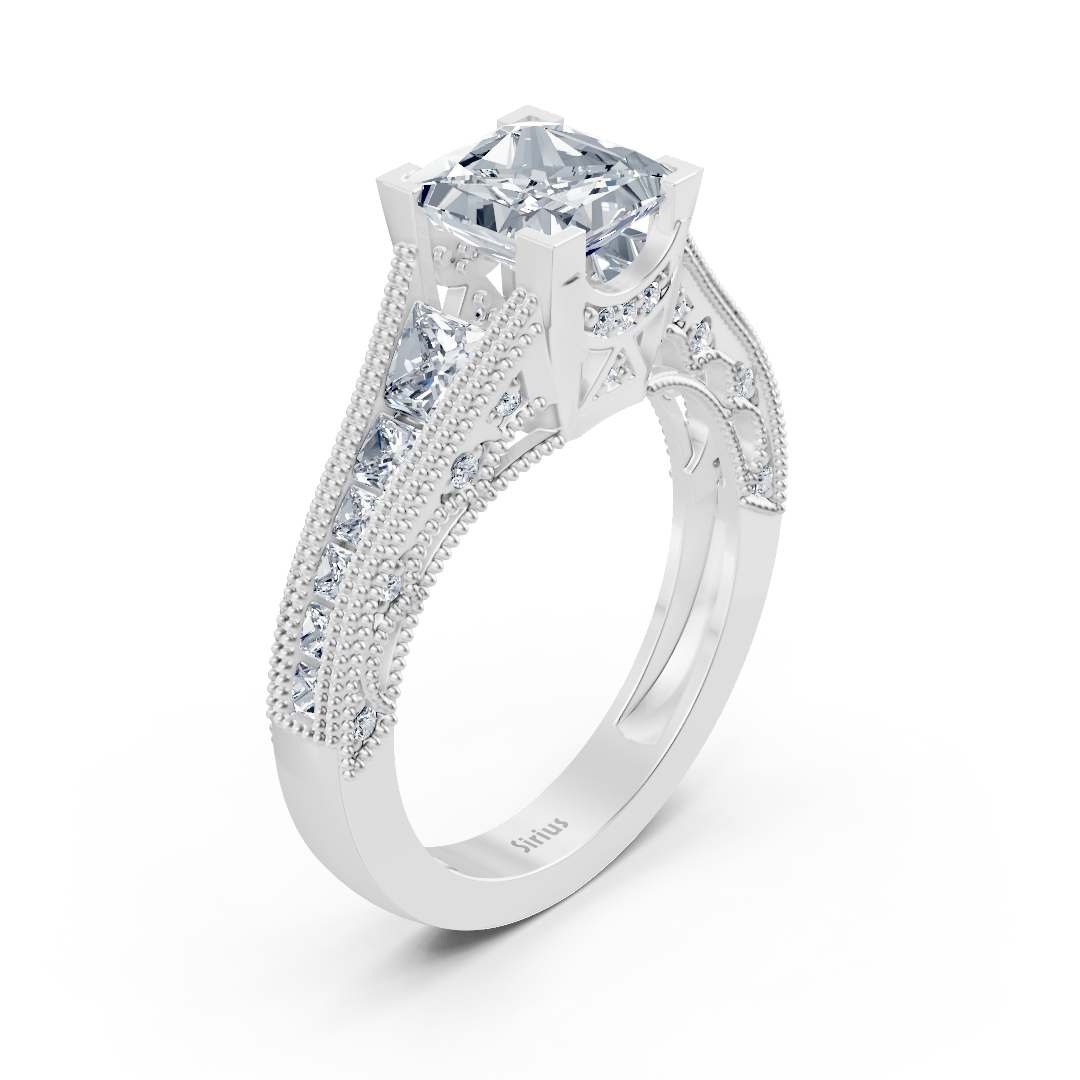White gold ring with square & round lab-grown diamonds - high-quality Jewelry from Rosy Lab Diamonds