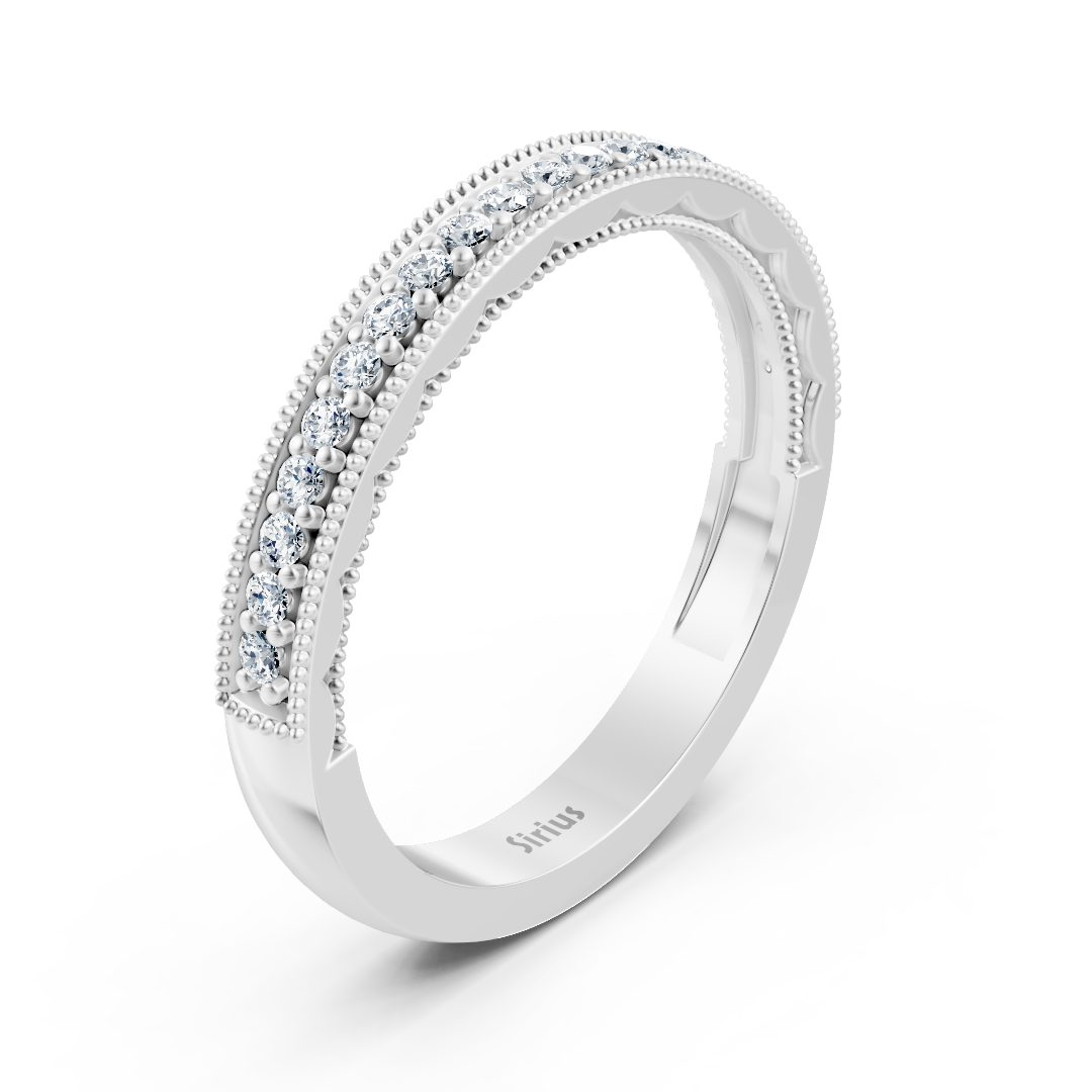 0.21 carat diamond half eternity ring with milgrain details in 14 carat white gold