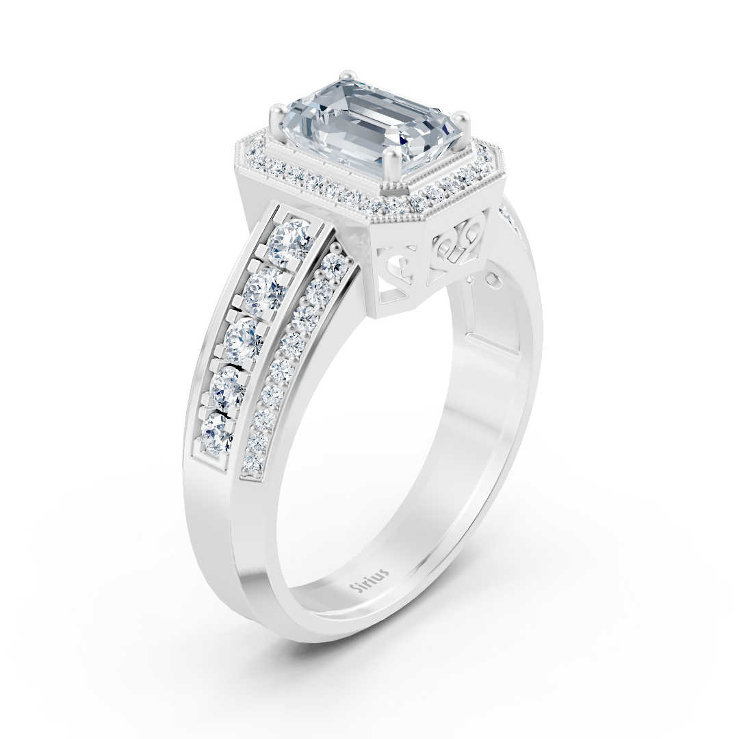 خاتم من الذهب الأبيض مع ألماس مخبري بقطع الزمرد - مجوهرات عالية الجودة من Rosy Lab Diamonds