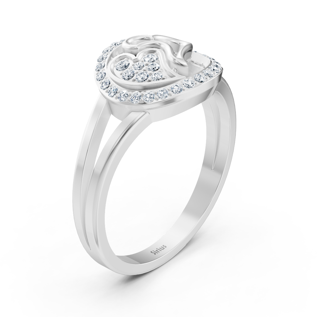 Bague en or blanc en forme de cœur avec diamants de laboratoire brillants