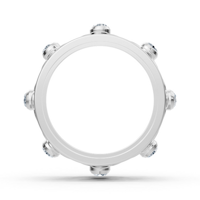 14K white gold ring with 8 lab diamonds in bezel setting