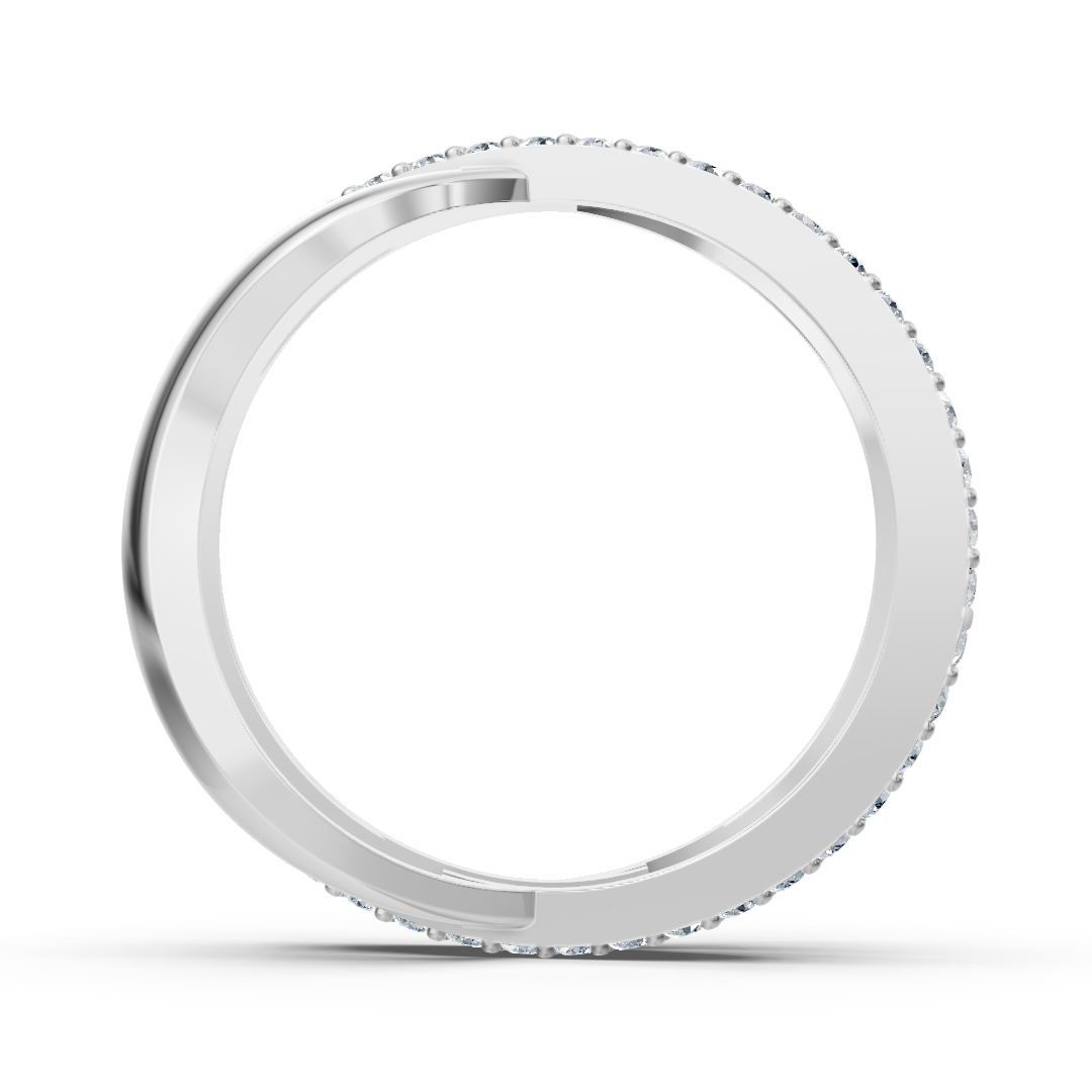 Bague élégante en or blanc ondulé ornée de 90 diamants de laboratoire – Bijoux haut de gamme de Rosy Lab Diamonds