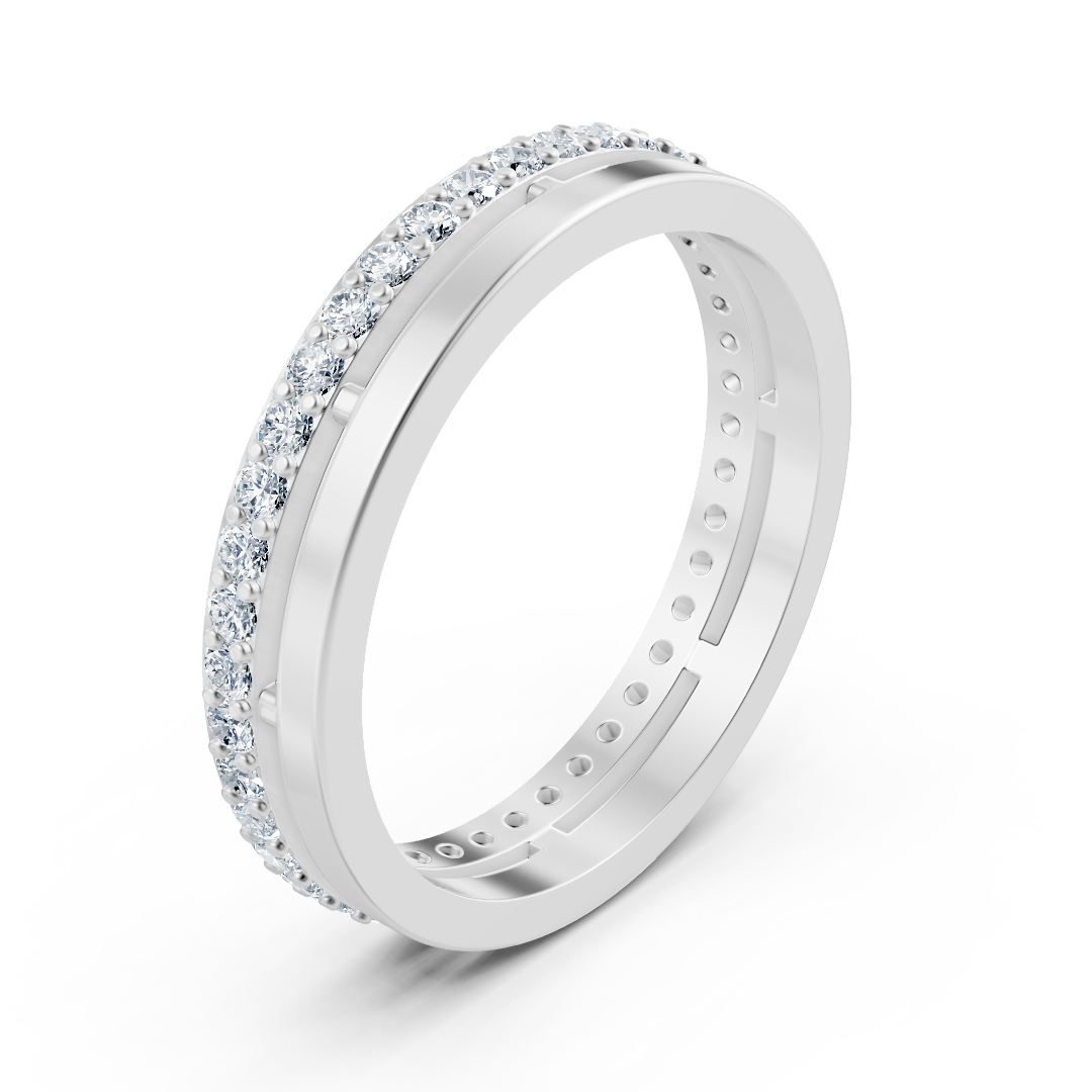 Bague classique en or blanc avec 42 diamants de laboratoire taille ronde