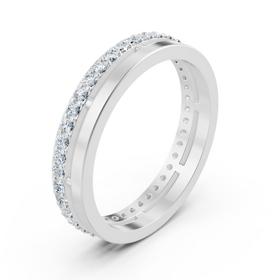 Bague classique en or blanc avec 42 diamants de laboratoire taille ronde