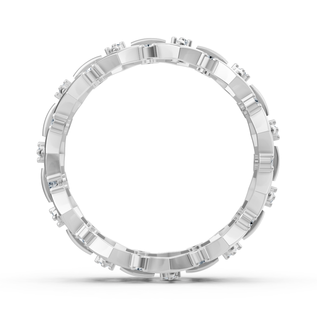 Geometric white gold ring with 33 lab diamonds in two sizes 