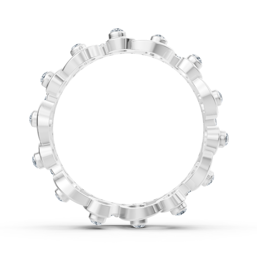 Weißgoldring mit Labordiamanten und Ornamentstruktur