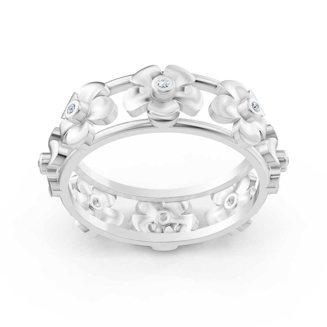 Çiçek motifleri ve laboratuvar pırlantalarıyla beyaz altın yüzük - Rosy Lab Diamonds'tan kaliteli Mücevher