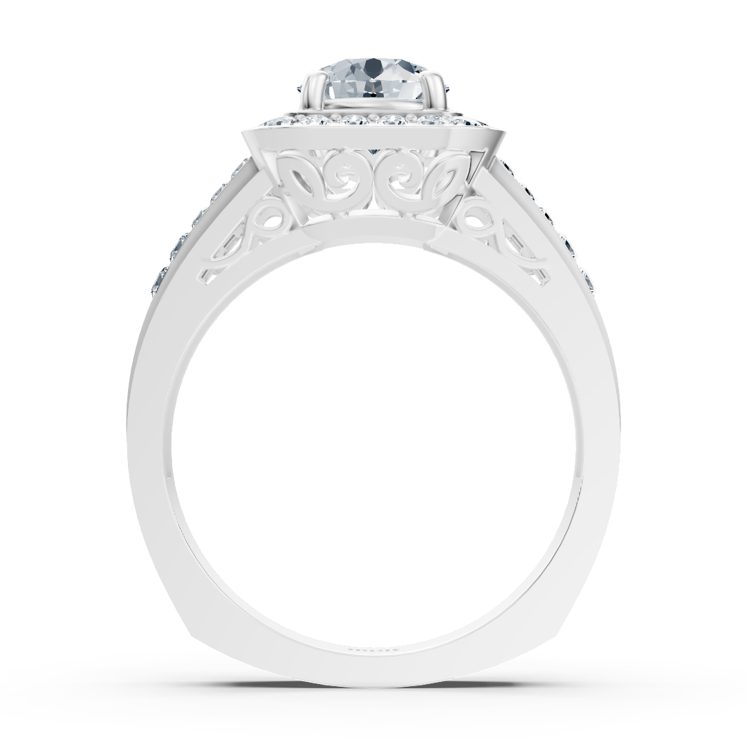 Prestigious white gold ring with a princess-cut and lab-grown diamond halo – high-quality Jewelry from Rosy Lab Diamonds