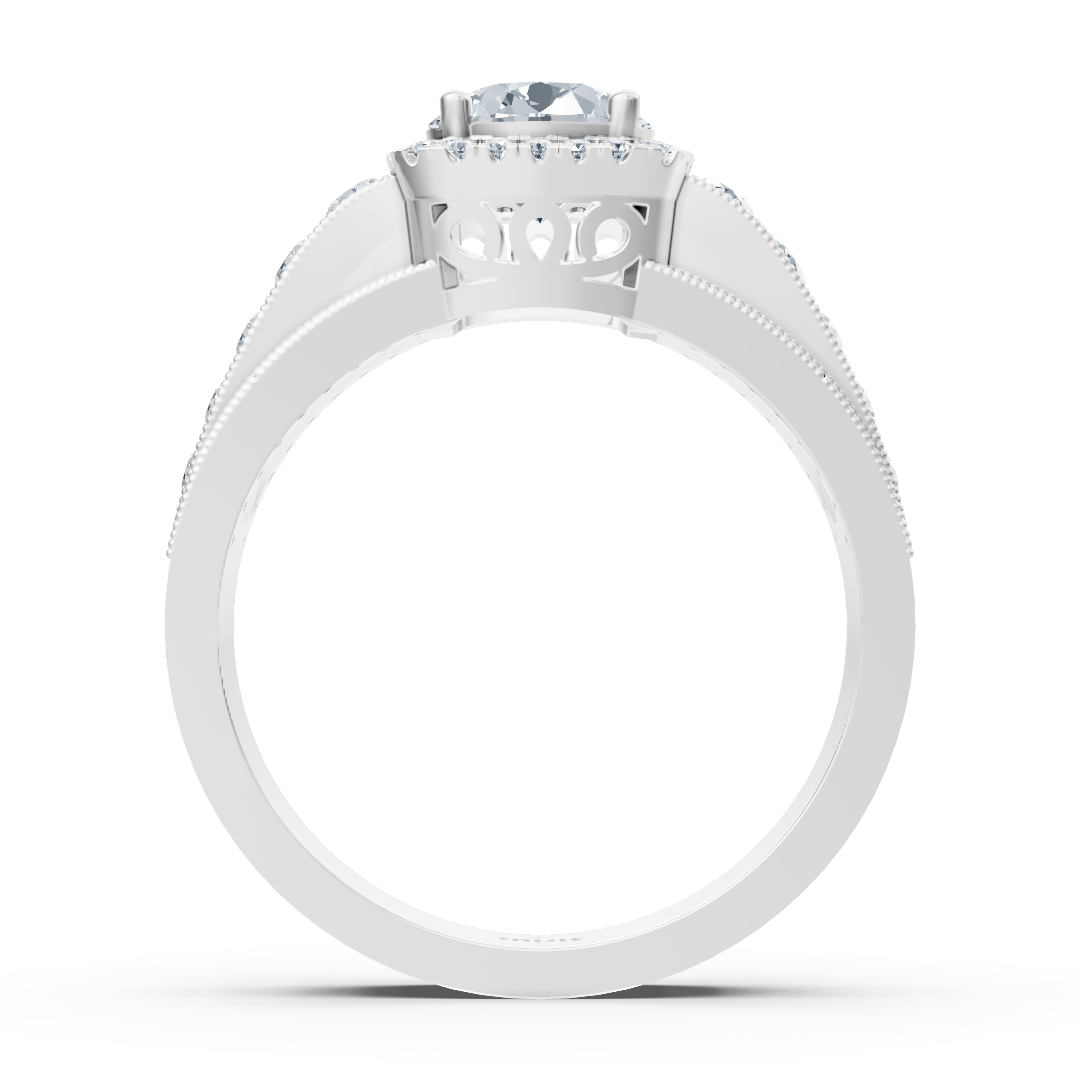 White Gold Diamond Ring with White Topaz and Pavé Shoulders - 14K - High-Quality Jewelry by Rosy Lab Diamonds