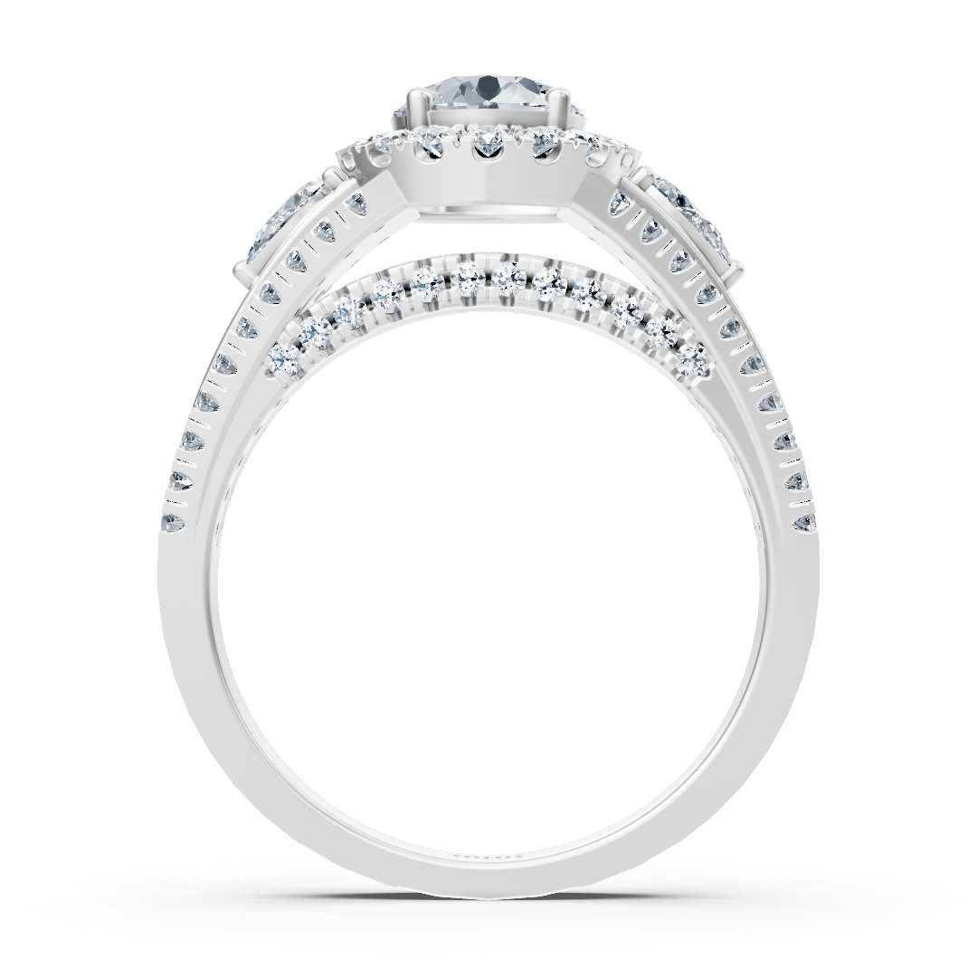 Yuvarlak Beyaz Topaz ve laboratuvarda yetiştirilmiş elmaslı Beyaz Altın yüzük - üç taşlı - Rosy Lab Diamonds’tan yüksek kaliteli Mücevher
