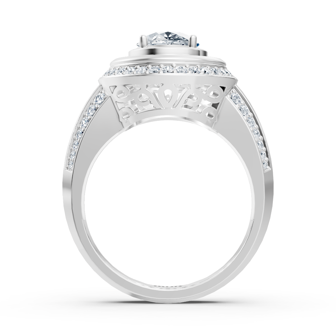 Bague majestueuse en or blanc avec topaze blanche ovale et diamants – Bijoux de haute qualité de Rosy Lab Diamonds