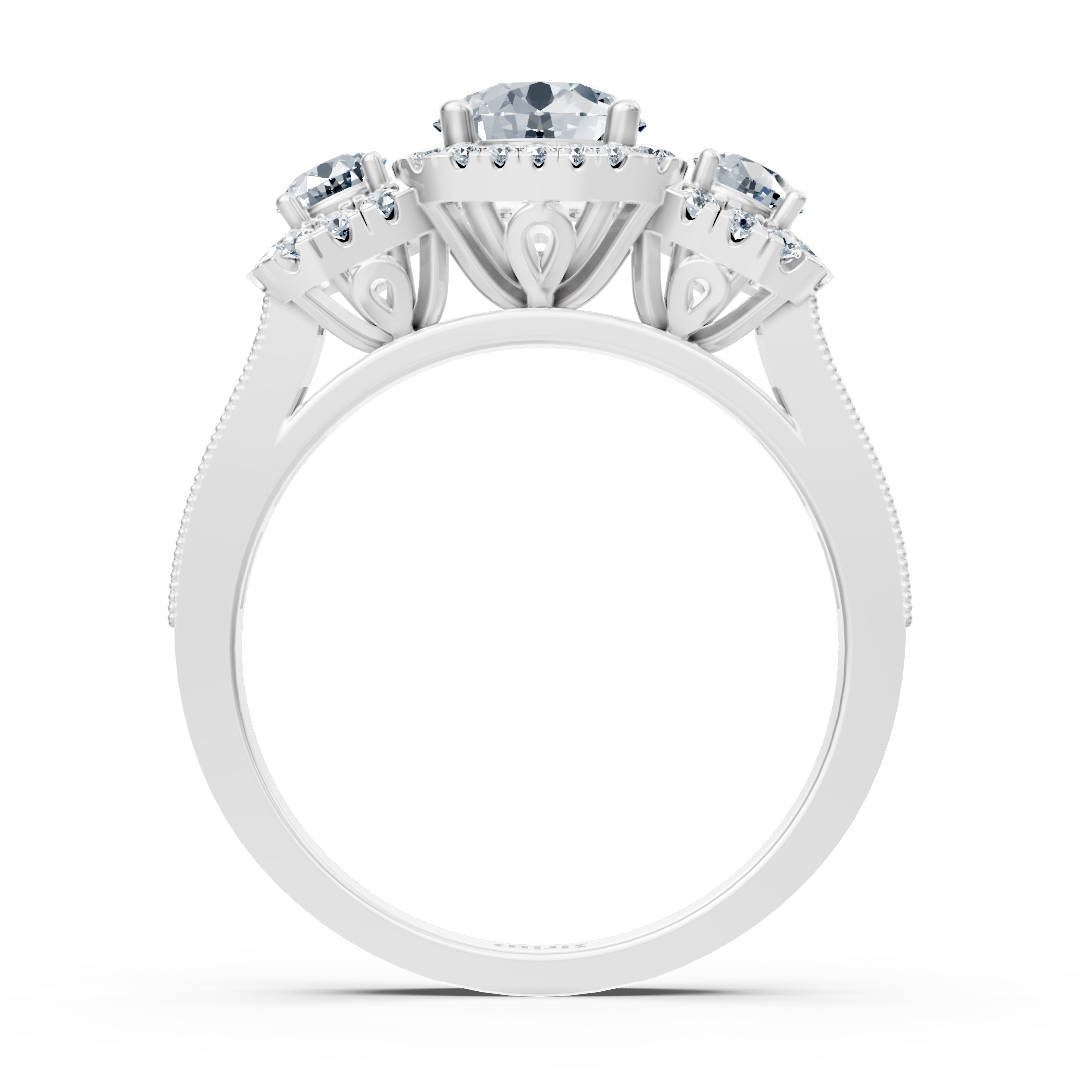 « Bague élégante en or blanc avec topaze blanche et diamants, au design à trois pierres » – Bijoux haut de gamme de Rosy Lab Diamonds