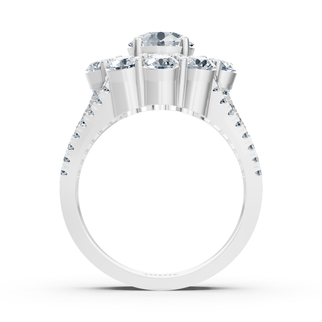 Flower-shaped white gold ring with white topaz and diamonds