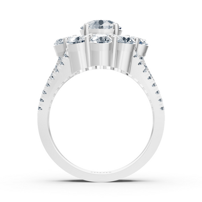 Flower-shaped white gold ring with white topaz and diamonds