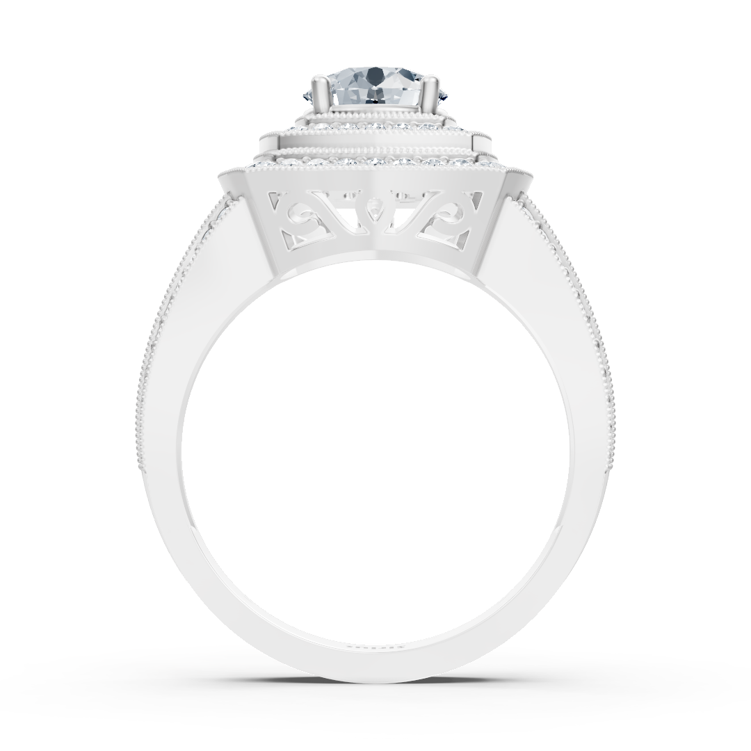 Bague en Or Blanc avec triple halo et centre en topaze blanche – Bijoux haut de gamme de Rosy Lab Diamonds