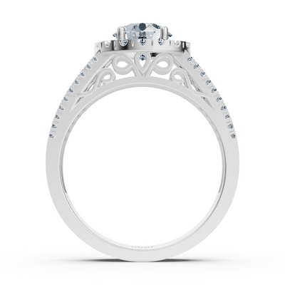 Weißgold-Halo-Ring mit Weißtopas und zweireihigem Diamantbesatz