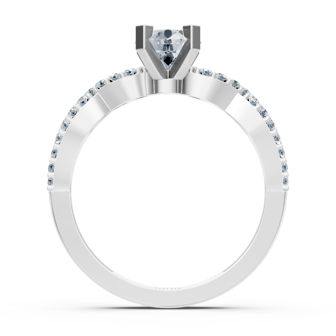 White gold ring with round diamond & pavé white topazes