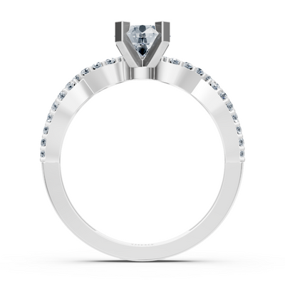 White gold ring with round diamond & pavé white topazes