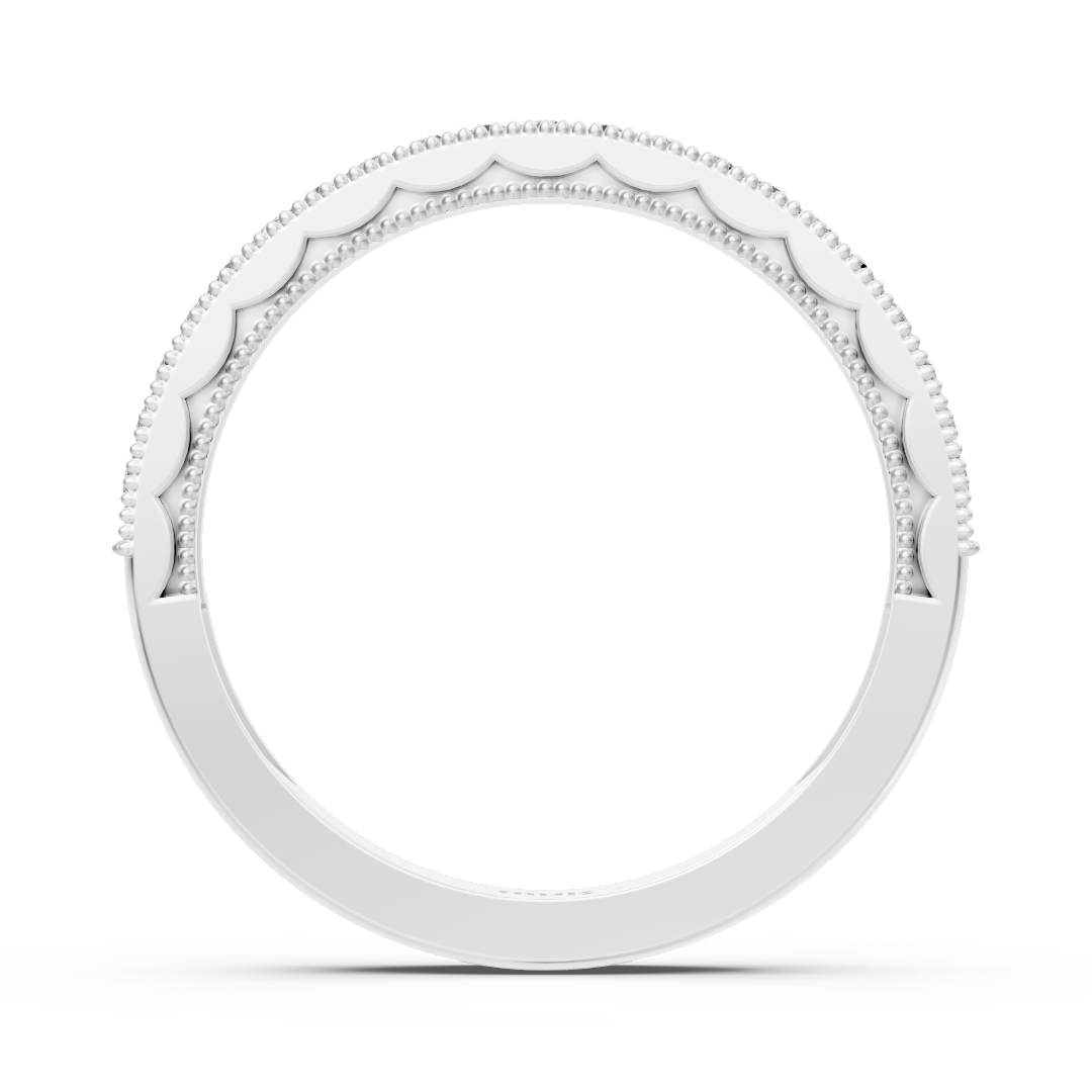 0.21 carat diamond half eternity ring with milgrain details in 14 carat white gold