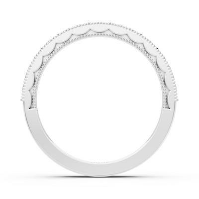 0.21 carat diamond half eternity ring with milgrain details in 14 carat white gold
