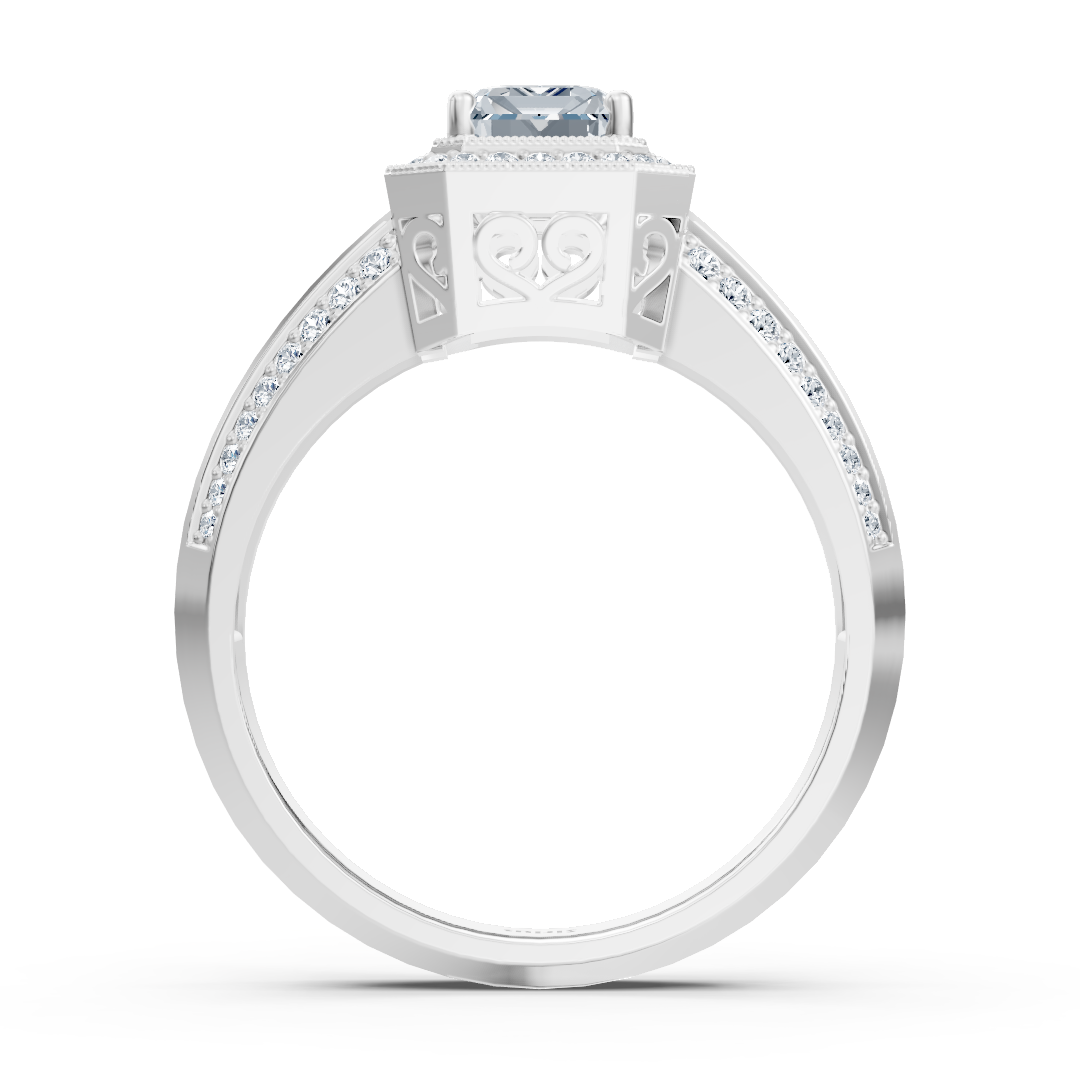 خاتم من الذهب الأبيض مع ألماس مخبري بقطع الزمرد - مجوهرات عالية الجودة من Rosy Lab Diamonds