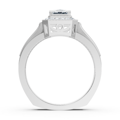 Elegant white gold ring with lab diamonds & princess-cut sapphire