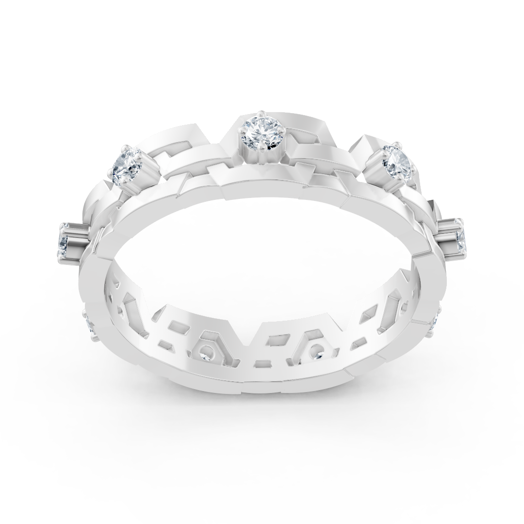 Bague en or rose 14K avec 9 diamants de laboratoire en sertissage griffes