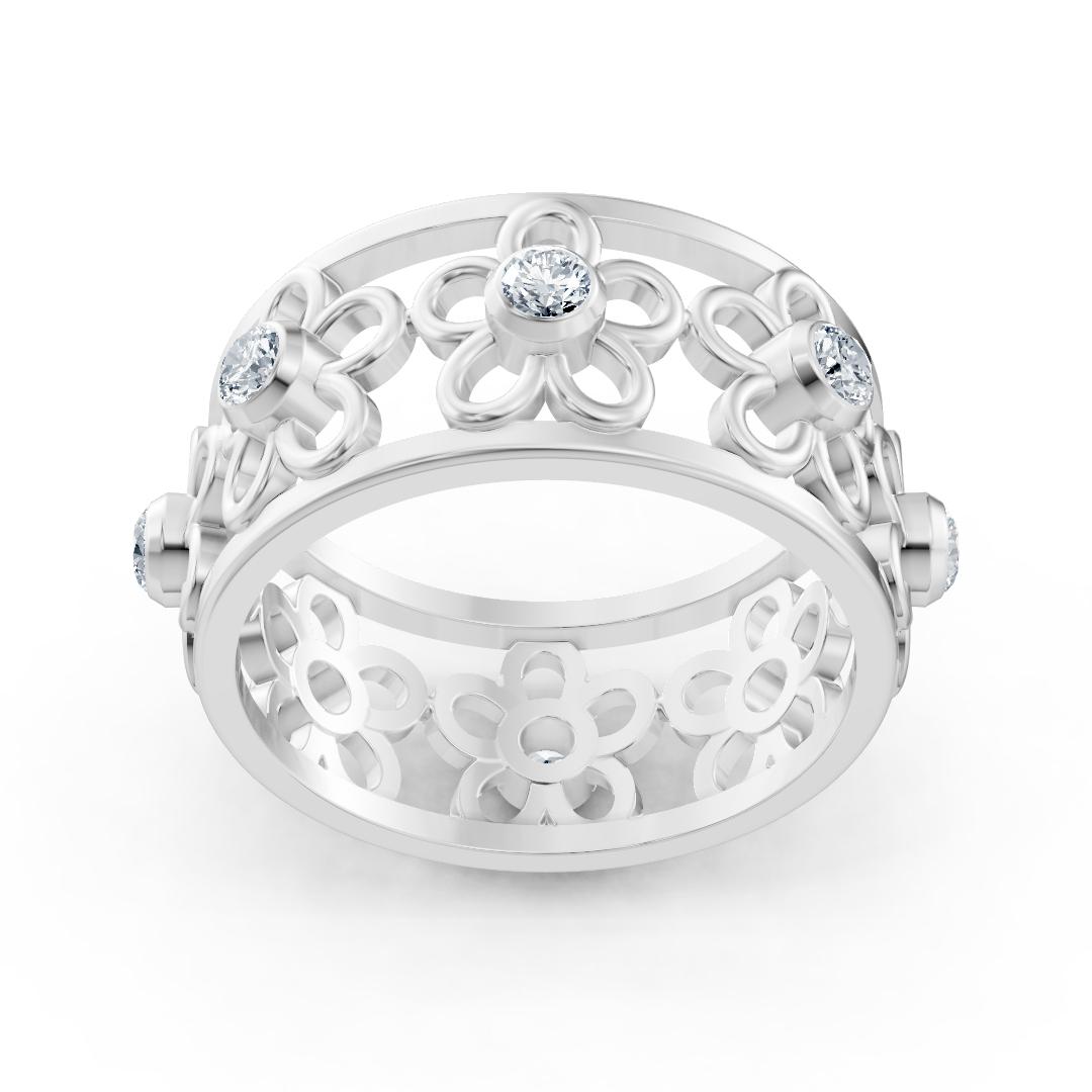 14K beyaz altın yüzük, bezel yuvasında 8 laboratuvar elmasıyla – Rosy Lab Diamonds’tan yüksek kaliteli Mücevher