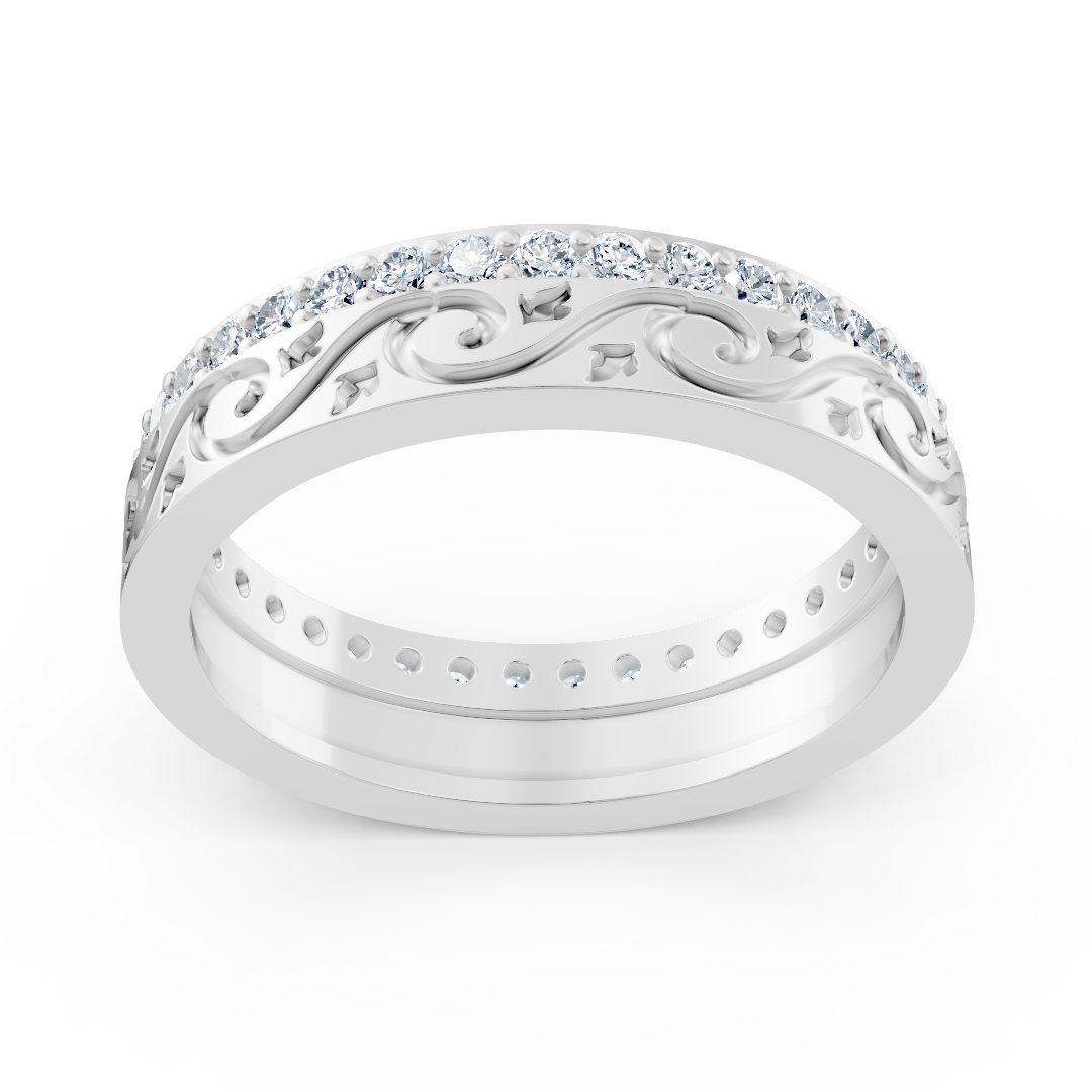 Bague en or blanc gravée avec 37 diamants ronds de laboratoire