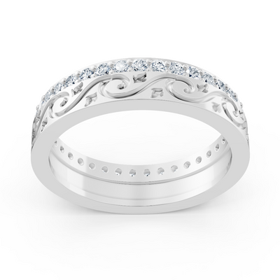 Bague en or blanc gravée avec 37 diamants ronds de laboratoire