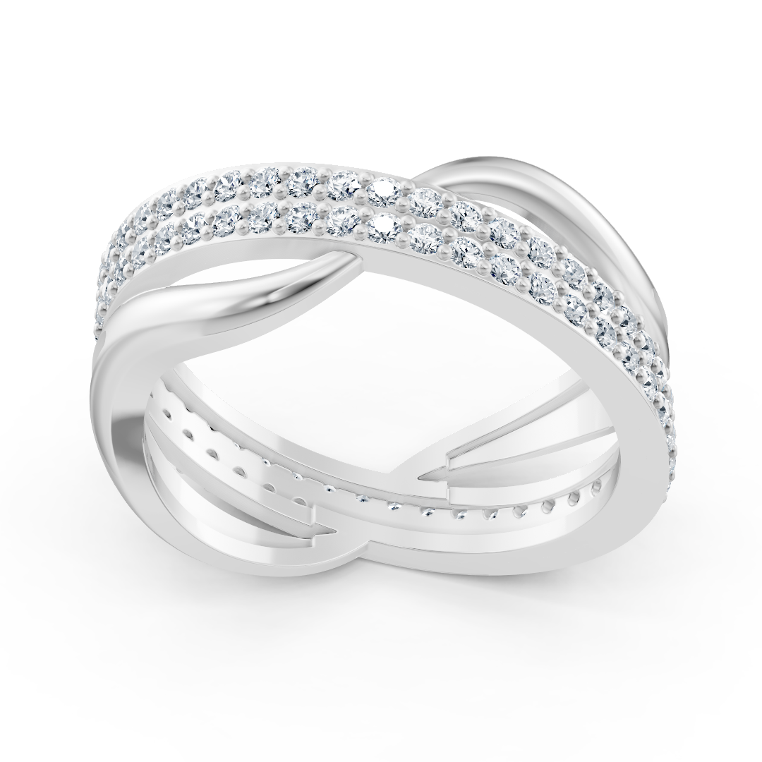 Bague élégante en or blanc ondulé ornée de 90 diamants de laboratoire – Bijoux haut de gamme de Rosy Lab Diamonds