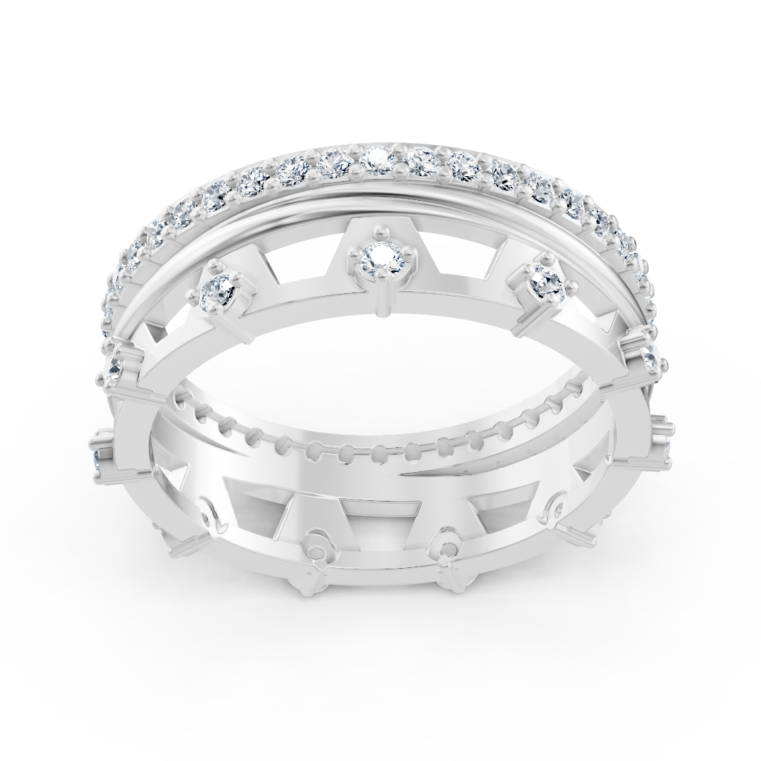 Bague structurée en or blanc avec diamants de laboratoire en deux tailles – Bijoux haut de gamme de Rosy Lab Diamonds