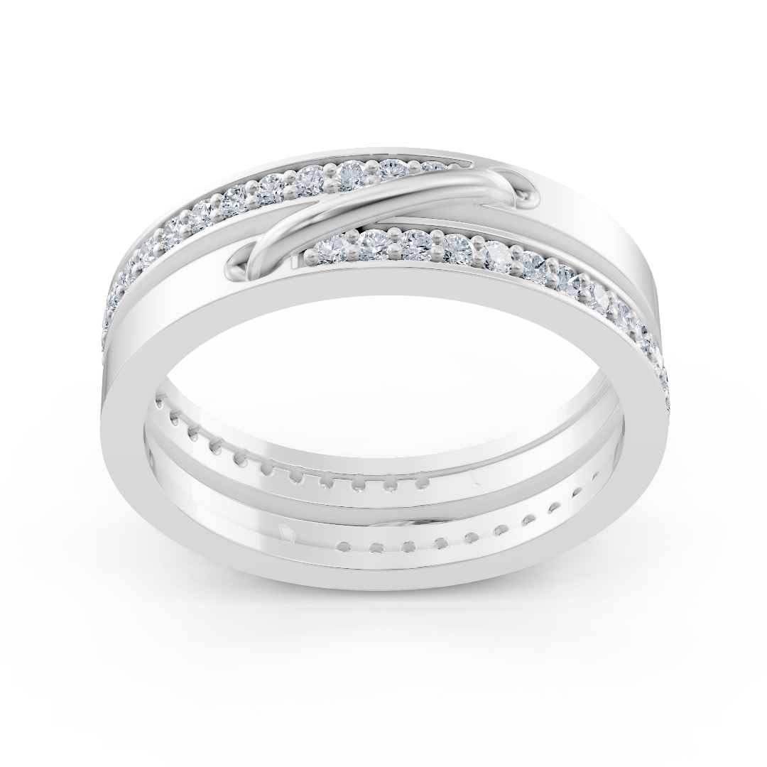 White gold diamond ring with pavé setting and curved accent