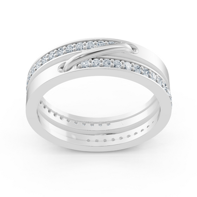 White gold diamond ring with pavé setting and curved accent