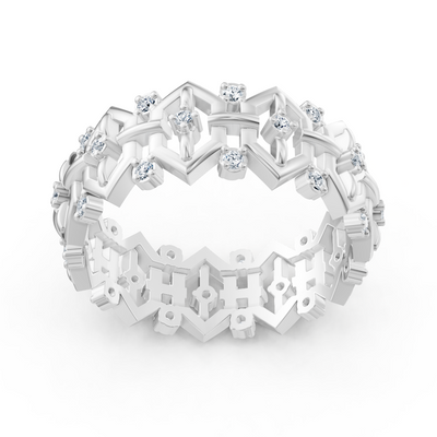 Geometric white gold ring with 33 lab diamonds in two sizes 