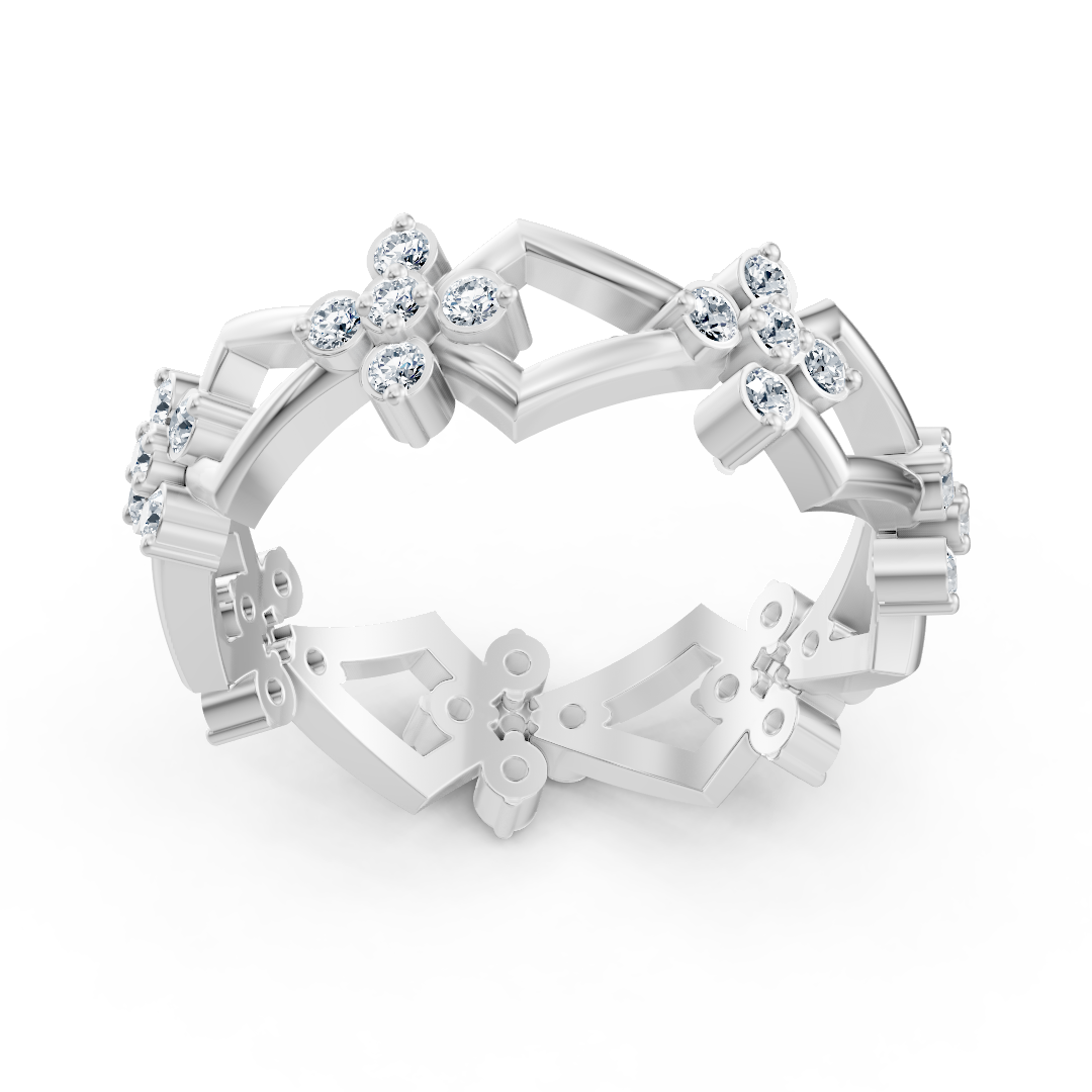 Bague en or blanc avec motif floral et 35 diamants de laboratoire – Bijoux haut de gamme de Rosy Lab Diamonds