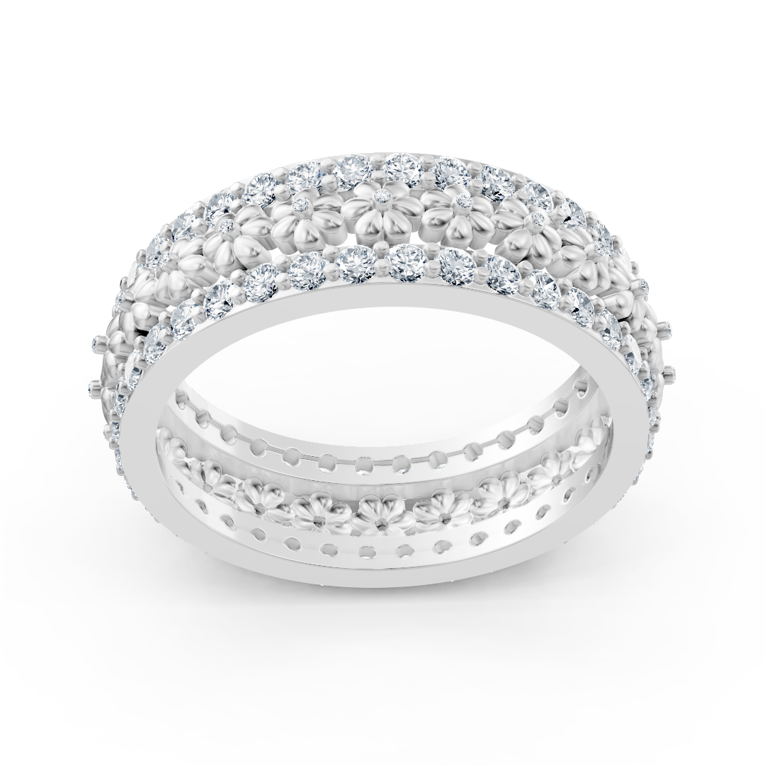 Bague en or blanc à structure florale avec 72 diamants de laboratoire – Bijoux haut de gamme de Rosy Lab Diamonds