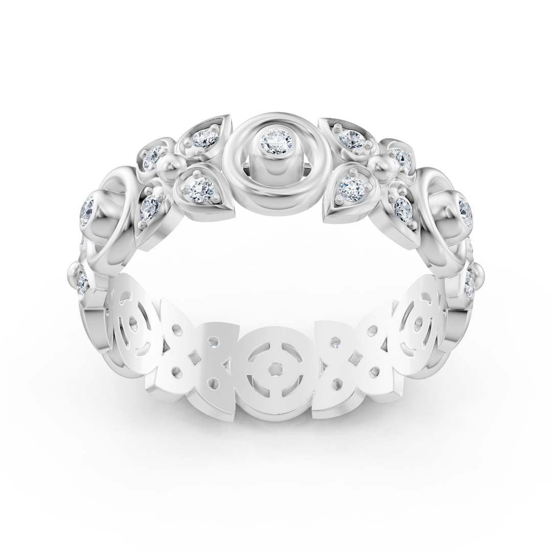 Weißgoldener Diamantring mit floraler Struktur und Labordiamanten