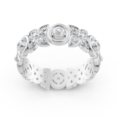 Weißgoldener Diamantring mit floraler Struktur und Labordiamanten