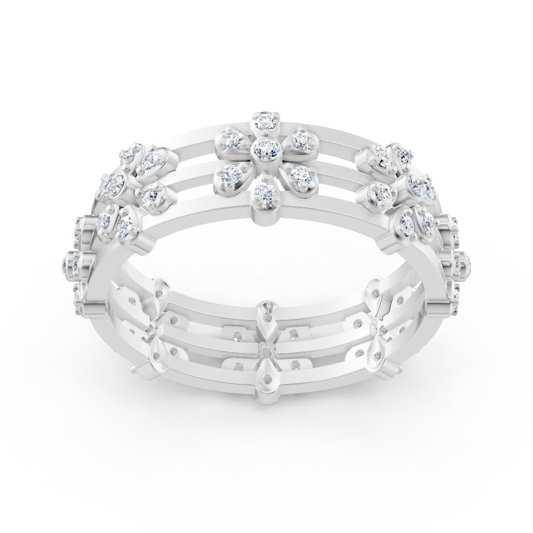 Weißgoldener Diamantring mit Blütenstruktur und Labordiamanten