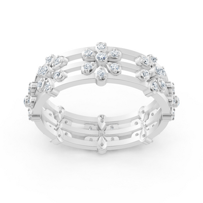 Weißgoldener Diamantring mit Blütenstruktur und Labordiamanten