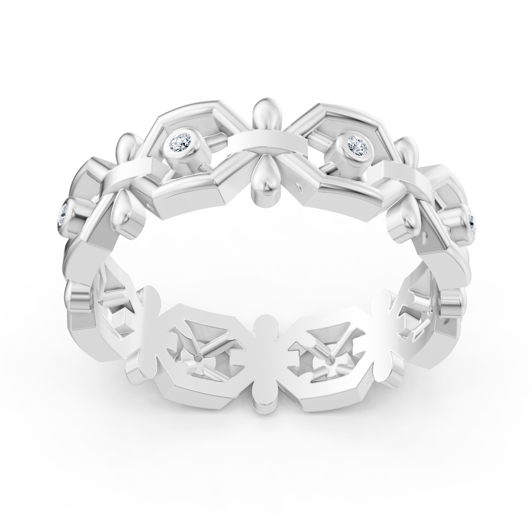 Bague en Or Blanc avec détails floraux et diamants de laboratoire – 0,048 carat – Bijoux haut de gamme de Rosy Lab Diamonds