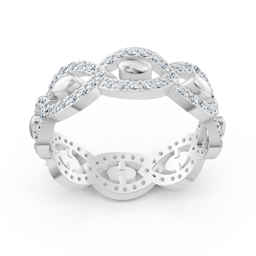 Verschnörkelter Weißgold-Ring mit 104 Labordiamanten - 0,624 Karat - hochwertiger Schmuck von Rosy Lab Diamonds