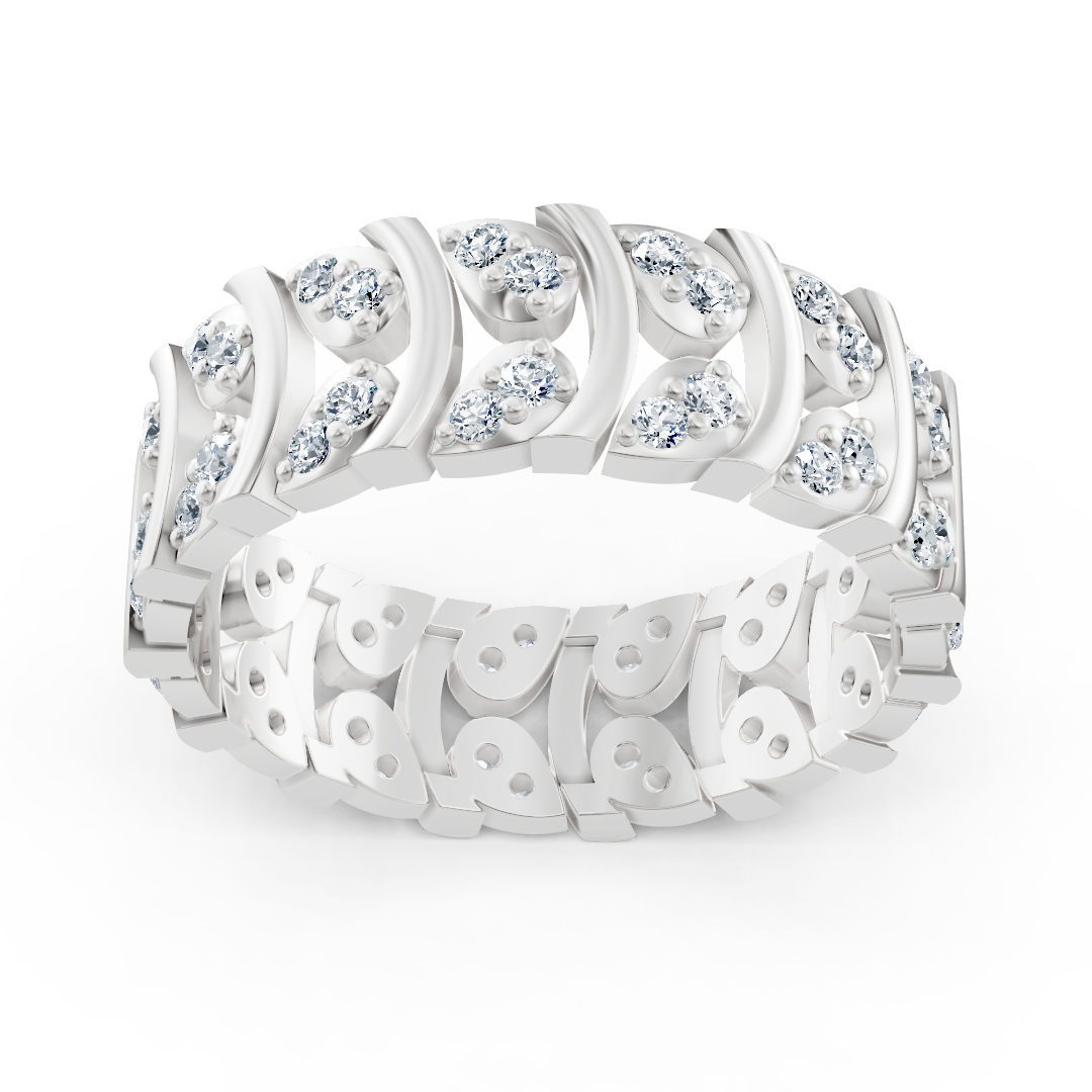 Bague en Or Blanc avec 60 diamants de laboratoire au design incurvé – 14 carats – Bijoux haut de gamme de Rosy Lab Diamonds