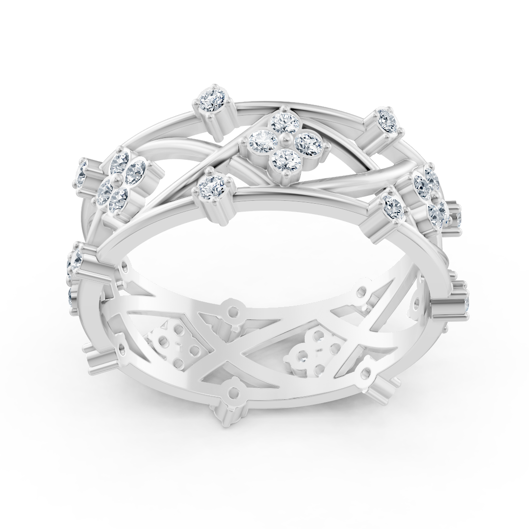 Verspielter Weißgold-Ring mit 42 Labordiamanten – 14K